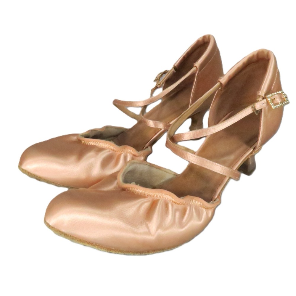 Supadance Ballroom Dance Shoes 7.5 Pink 2.5" Flare Heels Suede Sole Ankle Straps